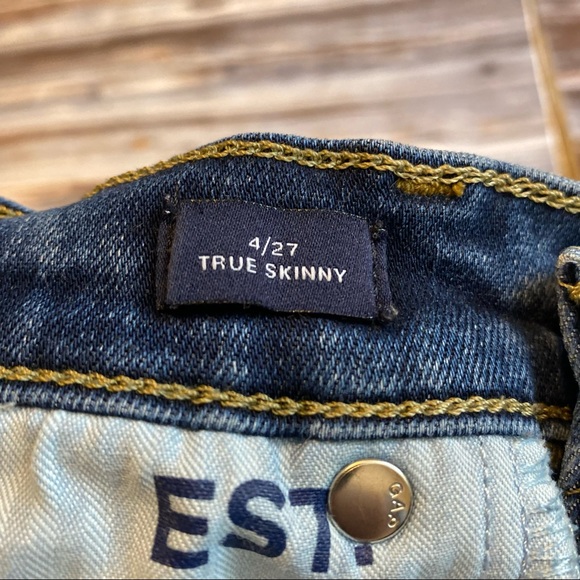 Gap Soft True Skinny Distressed Mid Rise Ankle Denim Jeans Dark Indigo Sz 4/27 - Picture 8 of 11